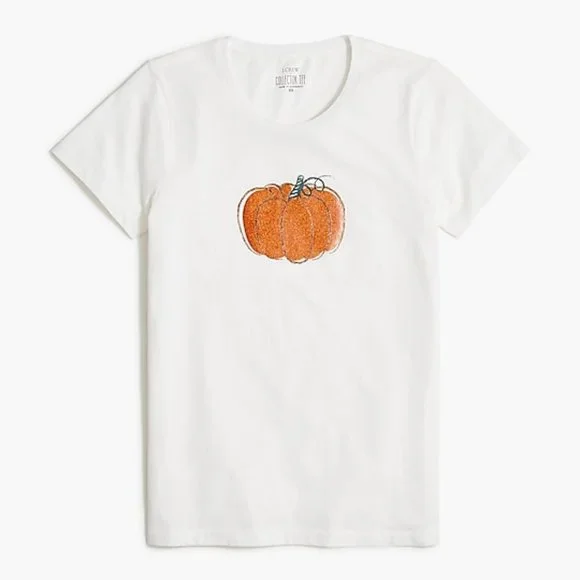 🌎 $35 SALE 🌎 NWOT J. Crew Factory Glitter pumpkin graphic tee - Picture 1 of 8